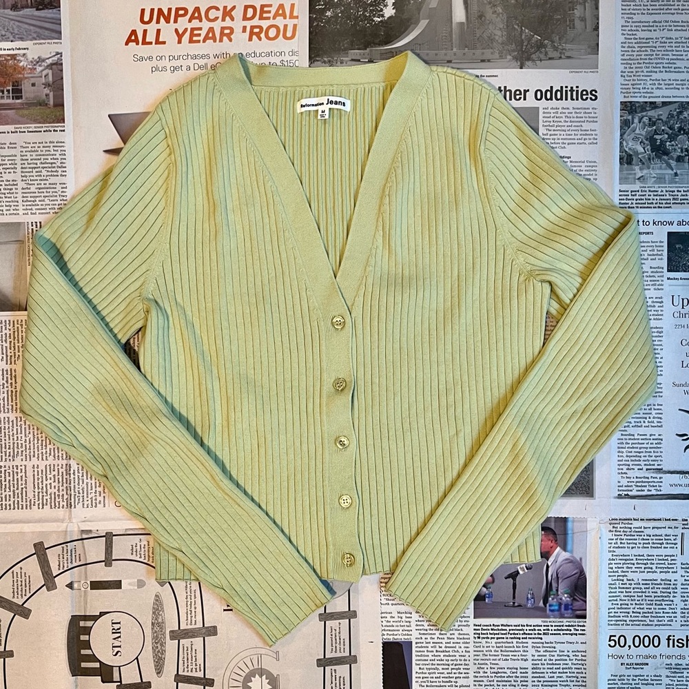 Reformation Green Gilda Ribbed V-Neck Cardigan